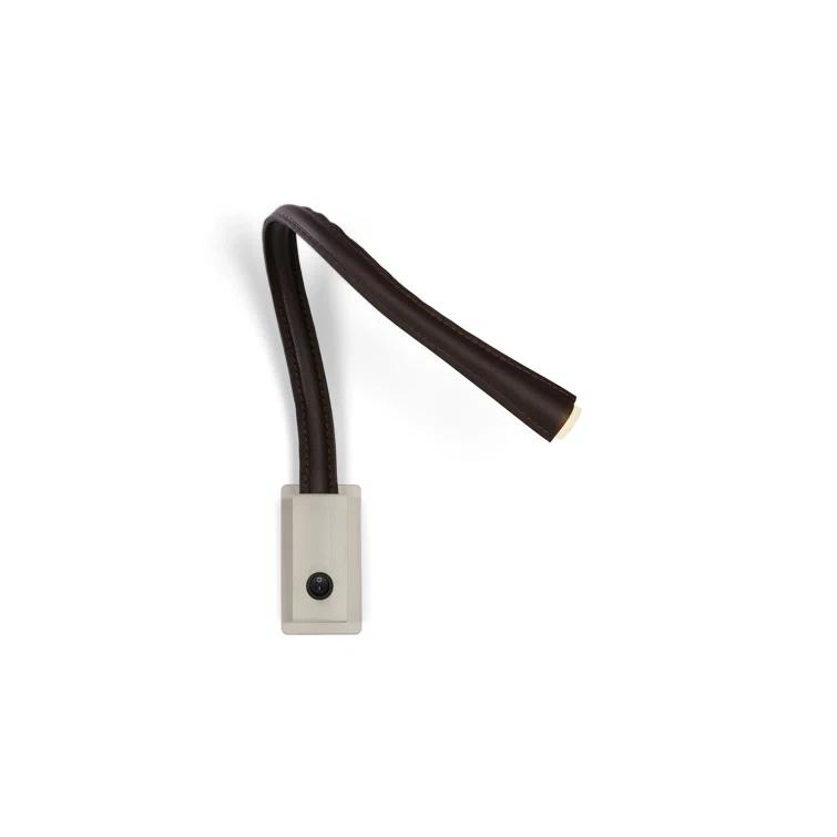 Flexiled Modern Nickel LED Sconce with Dark Brown Leather Shade