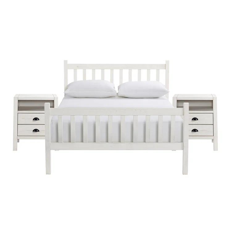 Windsor Wood Farmhouse Industrial Bohemian Style 3 Pc Bedroom Set With Slat Twin Bed 2 Nightstands