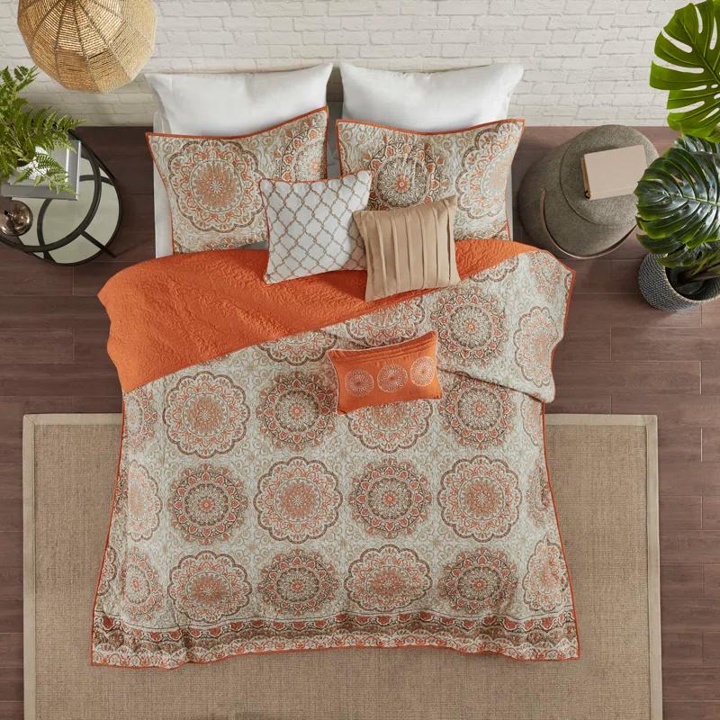 6 Piece Reversible Quilt Set with Throw Pillows