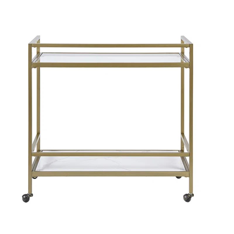 Martha Stewart Lionel 2-Tier Bar Cart with Glass Top and Ceramic Shelf