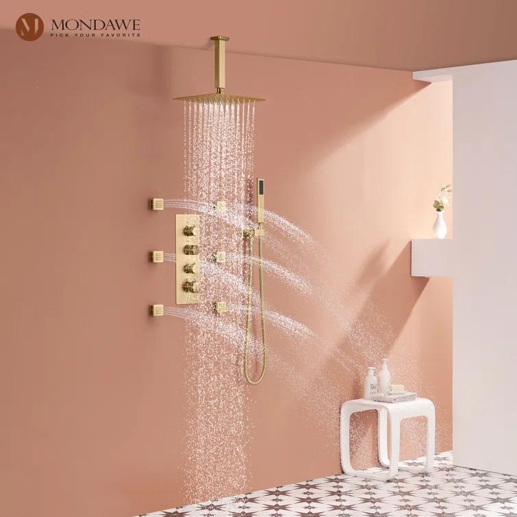 mondawe WF6310-12BG Herathena 3 Functions Ceiling Mounted Luxury Shower System with 6 Body Jets (Rough-in Valve Included)
