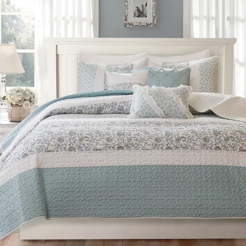 Madison Park Dawn 6 Piece Cotton Percale Quilt Set with Throw Pillows