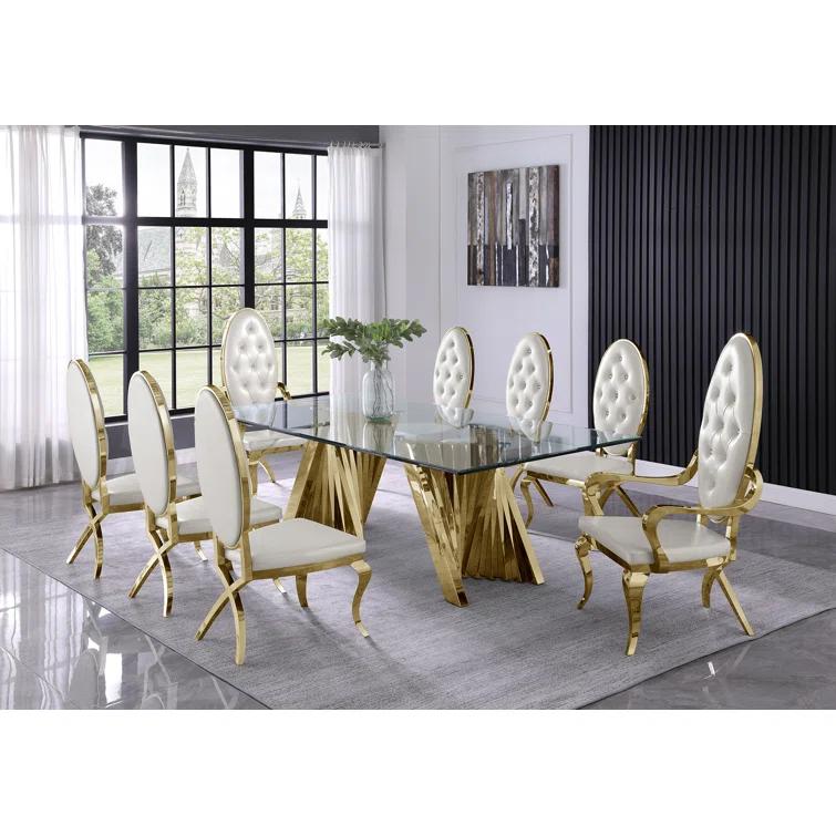 - Person Glass Top Double Pedestal Dining Set