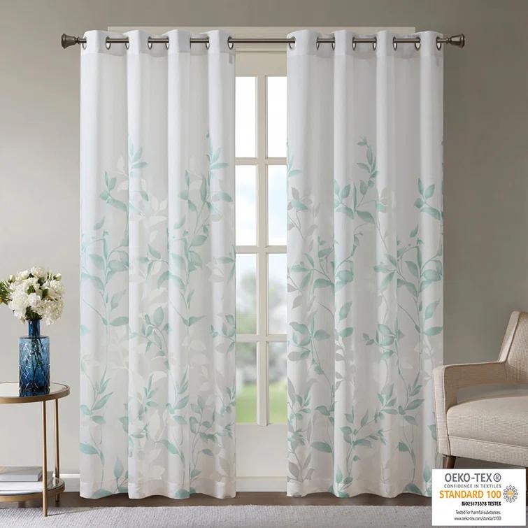 Cecily Floral Printed Burnout Sheer Grommet Single Curtain Panel