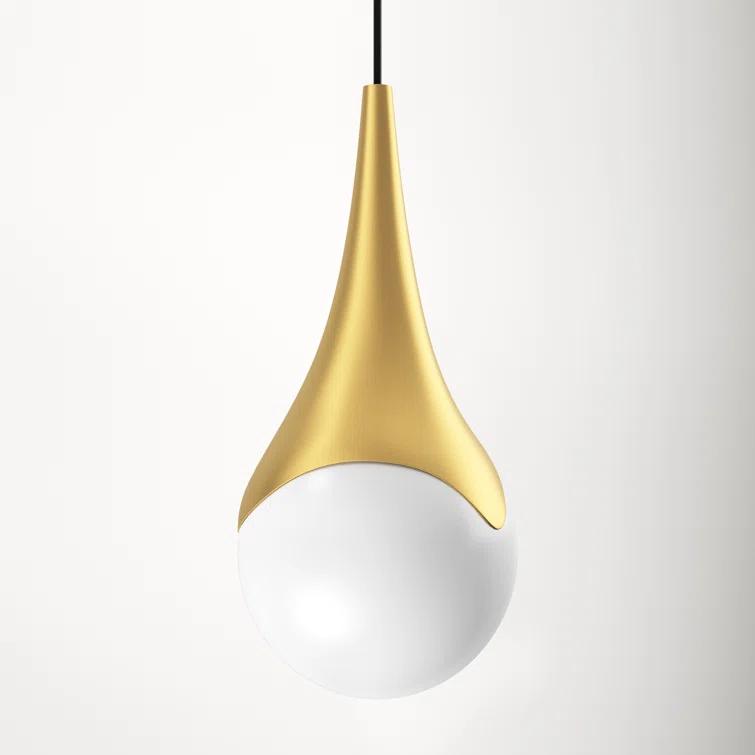 Ariana Aged Brass 1-Light Pendant with Opal Glossy Glass Shade