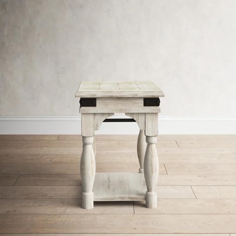 Farmhouse White Regan Rectangular Chairside Table with Metal Accents