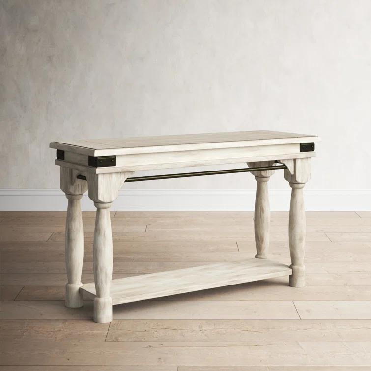 Farmhouse White 50" Rectangular Sofa Table with Storage Shelf