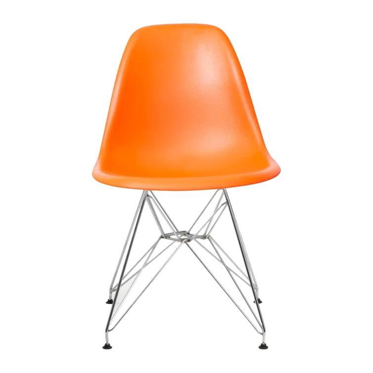 Orange Molded Plastic Side Chair with Chrome Eiffel Base