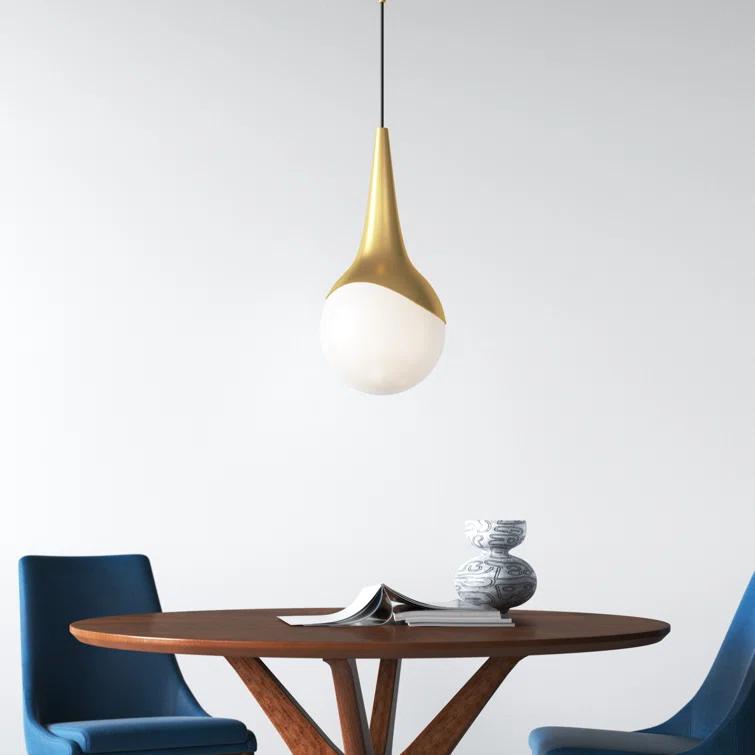Ariana Aged Brass 1-Light Pendant with Opal Glossy Glass Shade