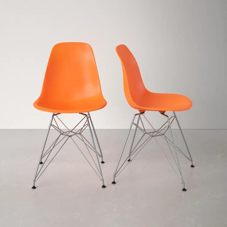 Orange Molded Plastic Side Chair with Chrome Eiffel Base
