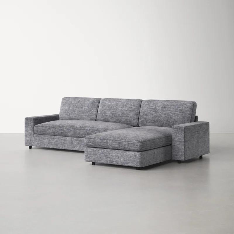 Ethan Quarry Gray Linen and Wood 111" Modern Sofa Chaise