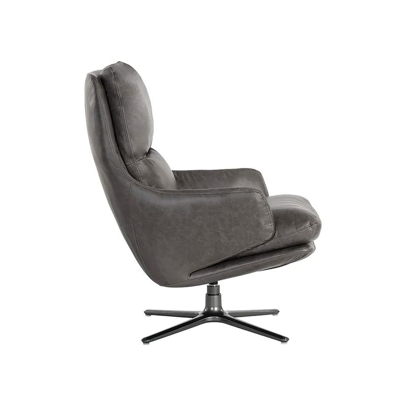 Marseille Concrete Leather Swivel Lounge Chair with Gunmetal Base