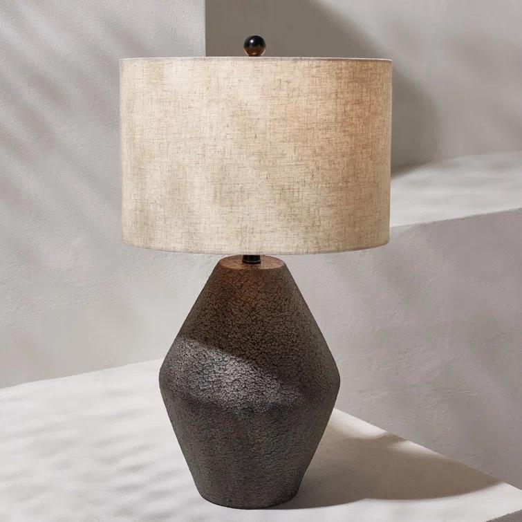 Ersta Angled Gourd Silhouette Table Lamp in Earthy Brown with Oatmeal Shade