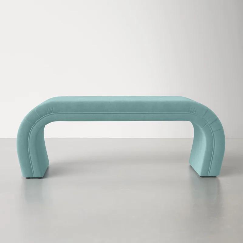 Kenya Contemporary Blue Velvet Waterfall-Style Bench - 48.8"W