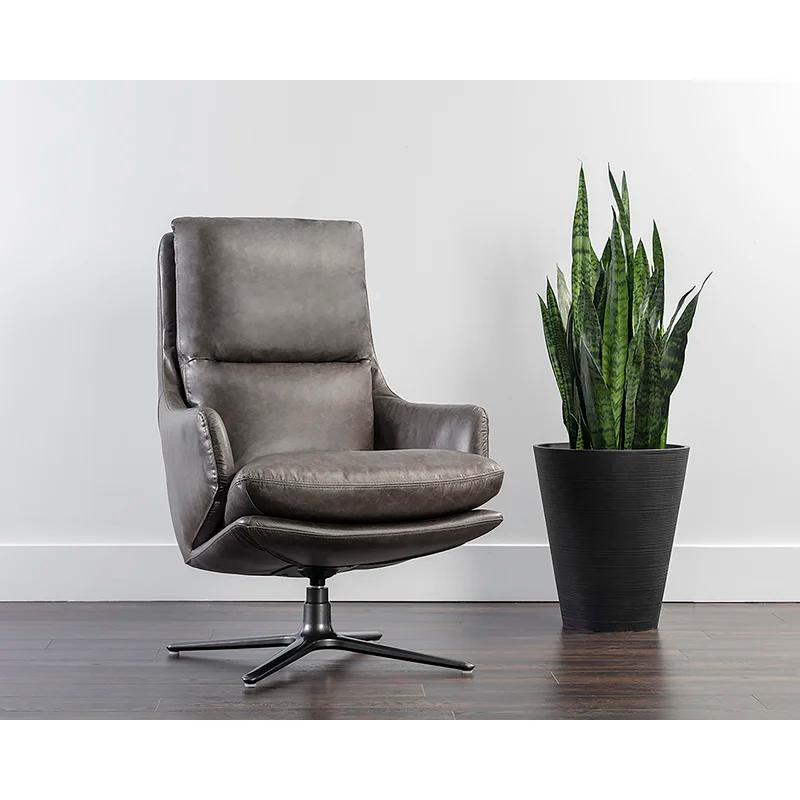 Marseille Concrete Leather Swivel Lounge Chair with Gunmetal Base