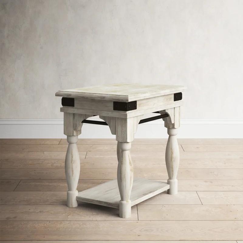 Farmhouse White Regan Rectangular Chairside Table with Metal Accents