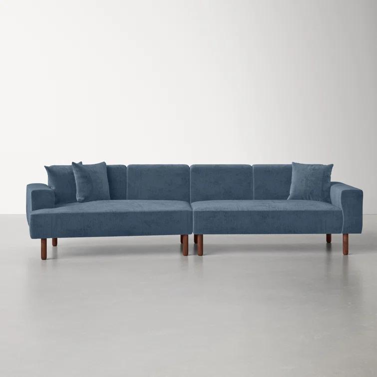 Tobagon Steel Blue Corduroy 121" Modular Conversation Sofa