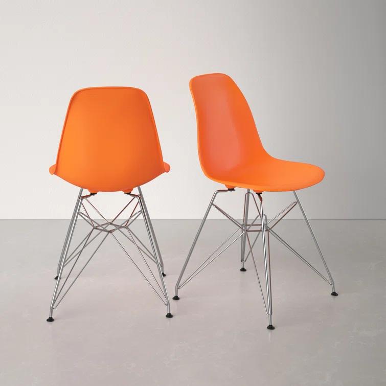 Orange Molded Plastic Side Chair with Chrome Eiffel Base