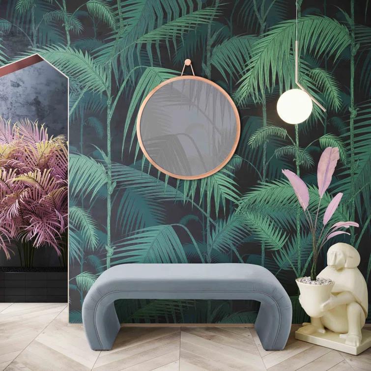 Modern Waterfall 48" Bench in Soft-Hued Gray Velvet