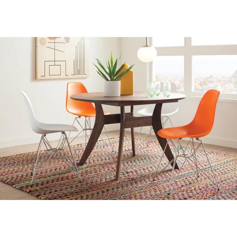 Orange Molded Plastic Side Chair with Chrome Eiffel Base