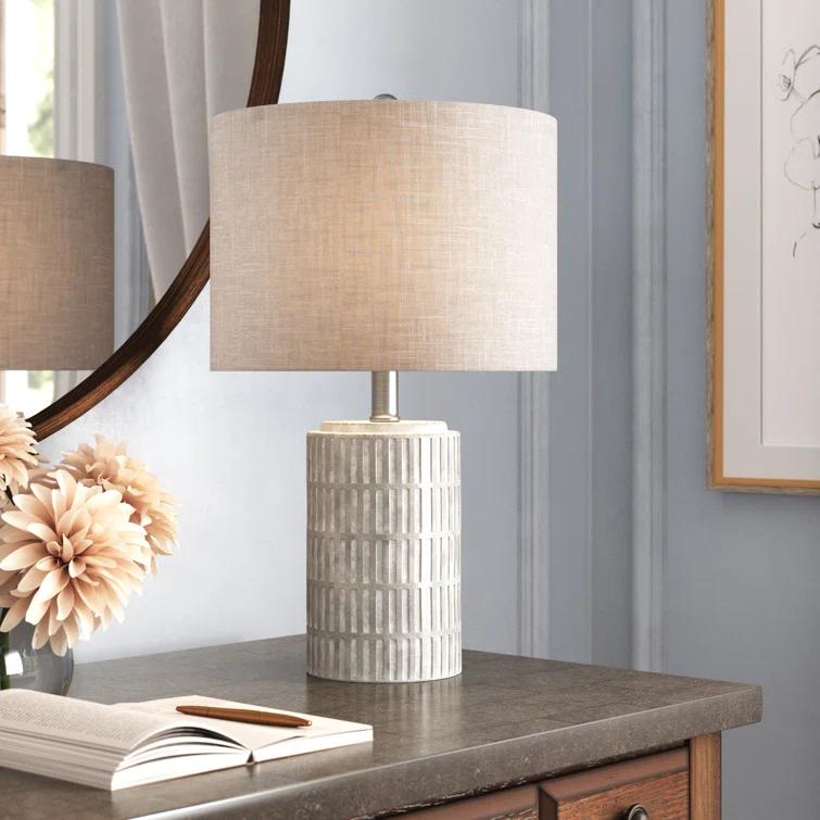 Joni Table Lamp Distressed Gray - StyleCraft: Ceramic Body, Polyester Drum Shade, UL Listed