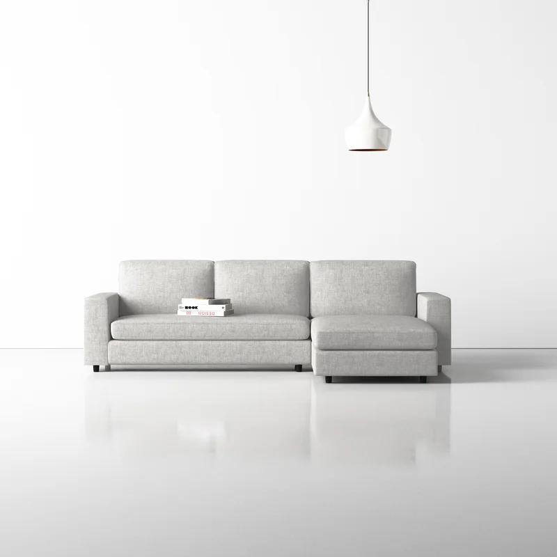 Ethan 111.5'' Marble and White Linen Modern Sofa Chaise