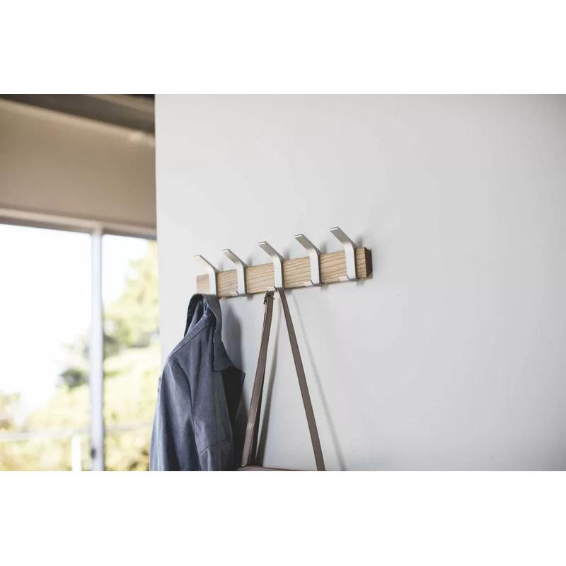 Adjustable Urban Sophisticate Wall-Mounted Coat Hanger in Natural Wood and Aluminum