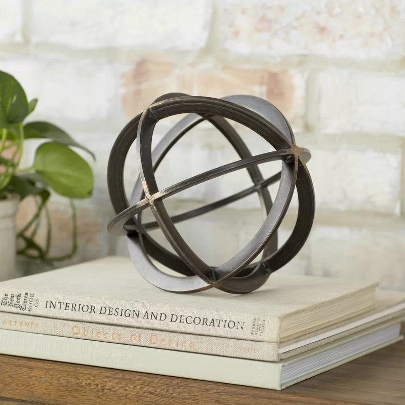 Antiqued Bronze Metal Orb Decorative Accent 8.9"