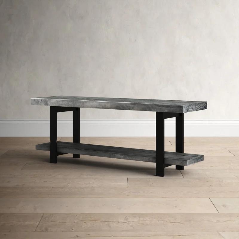 Pomona Slate Gray Metal and Reclaimed Wood Bench