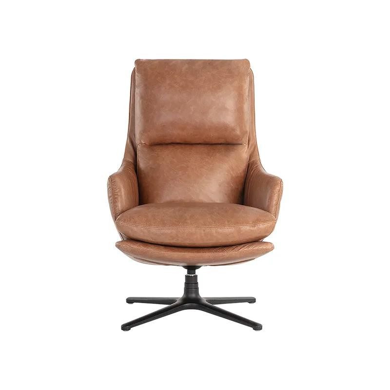 Cardona Transitional Black and Brown Leather Swivel Lounge Chair