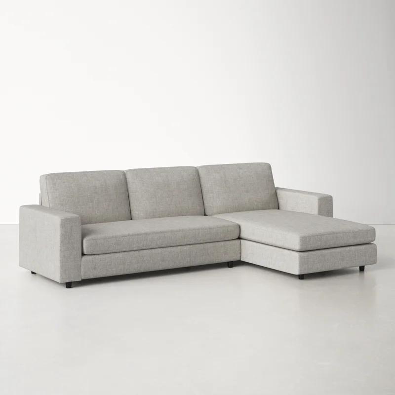 Ethan 111.5'' Marble and White Linen Modern Sofa Chaise