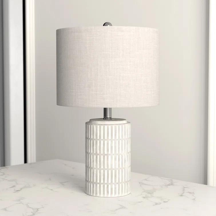 Joni Table Lamp Distressed Gray - StyleCraft: Ceramic Body, Polyester Drum Shade, UL Listed