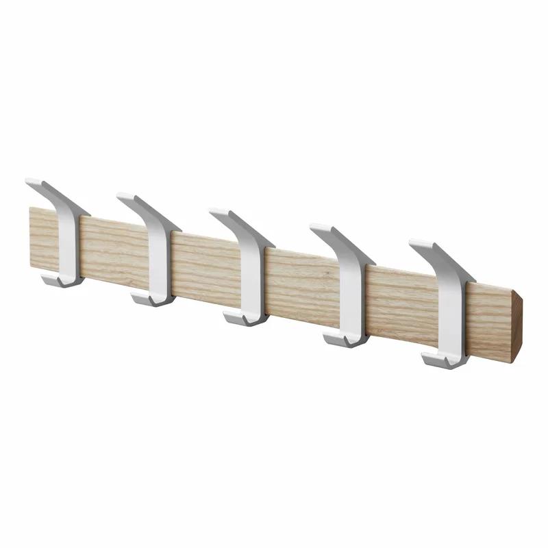 Adjustable Urban Sophisticate Wall-Mounted Coat Hanger in Natural Wood and Aluminum