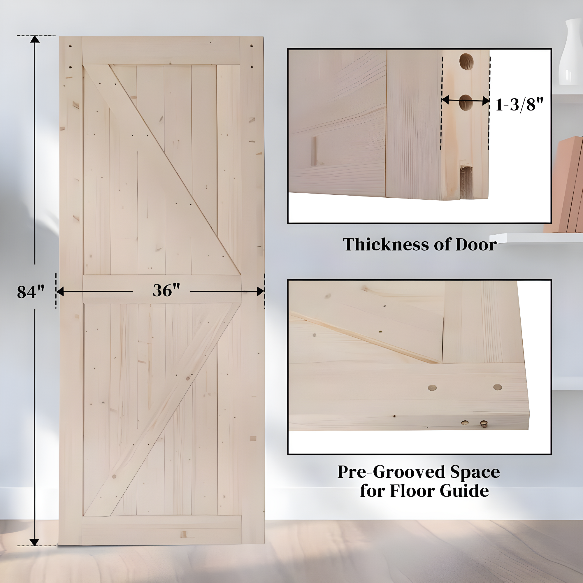 SalonMore 30in x 84in Sliding Barn Wood Door, Interior Doors, DIY Assembly, Solid Natural Spruce Panelled Slab, with 5.5FT Barn Door Hardware Kit