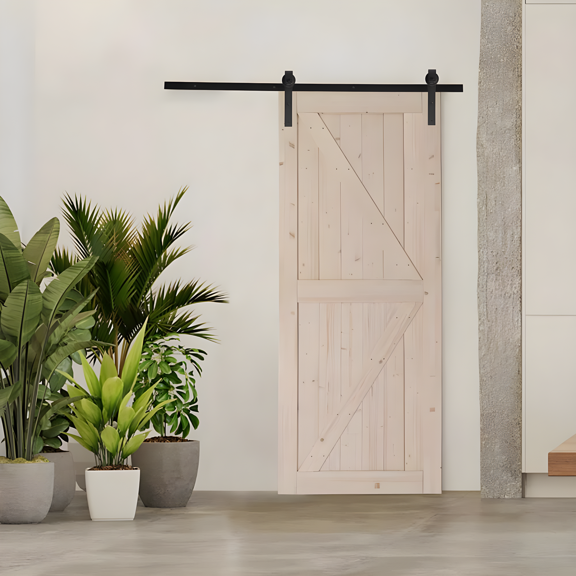 SalonMore 30in x 84in Sliding Barn Wood Door, Interior Doors, DIY Assembly, Solid Natural Spruce Panelled Slab, with 5.5FT Barn Door Hardware Kit