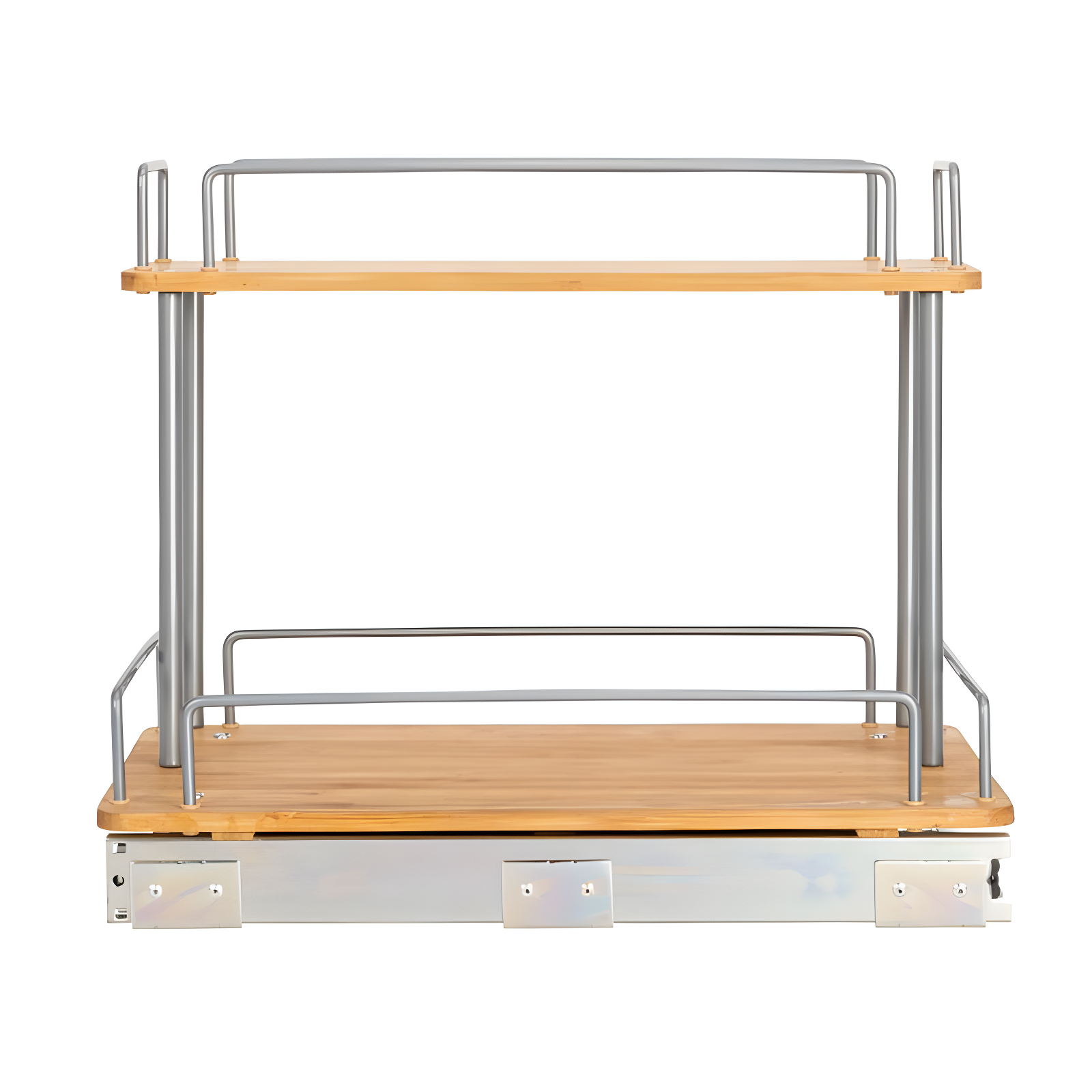 Glidez Steel and Bamboo Pull-Out/Slide-Out Storage Organizer for Under Sink or Cabinet Use - 2 -Tier Design - Brushed Silver and Natural