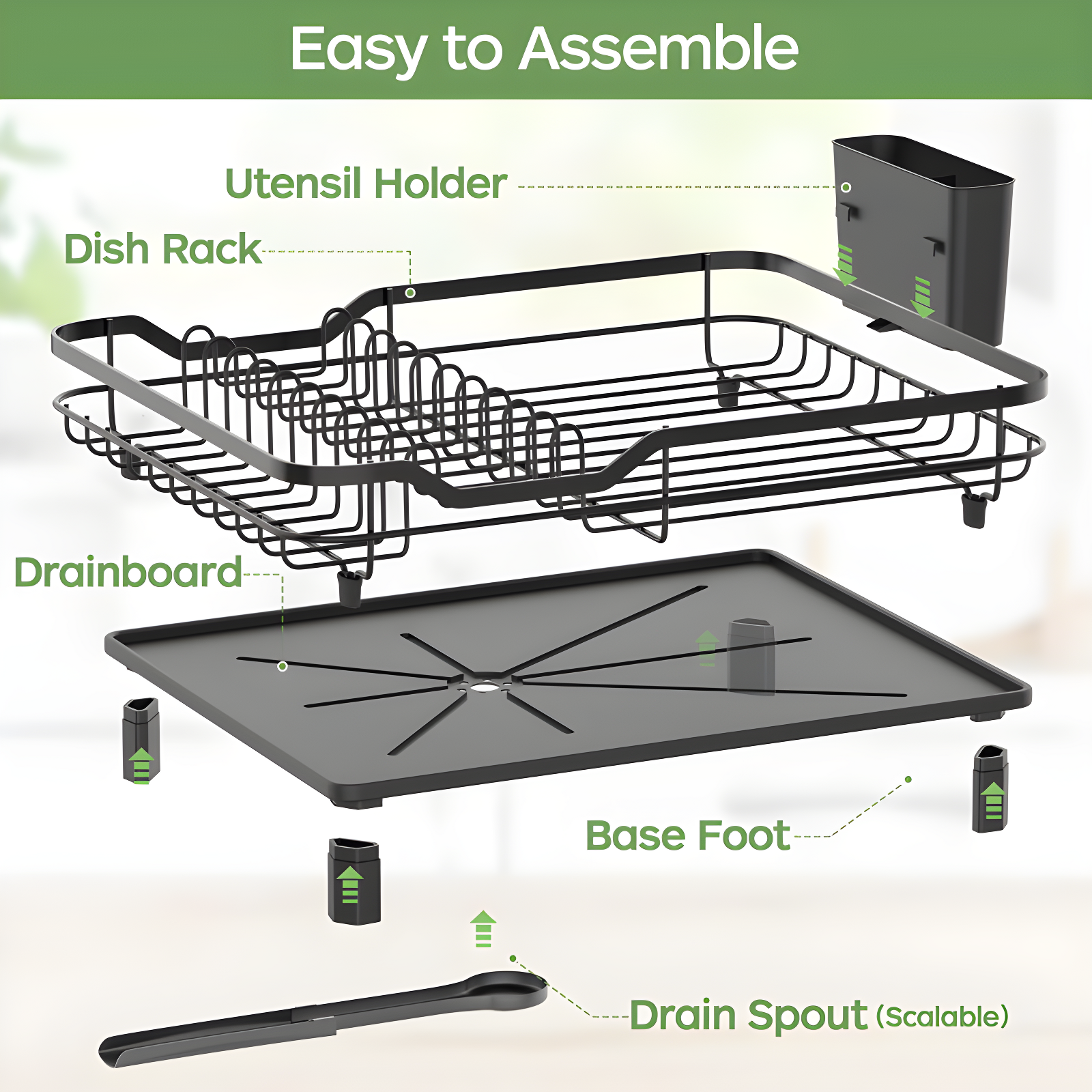 Compact Black Stainless Steel Dish Drying Rack - Rust Resistant, Space Saving With Fast Auto Drainage