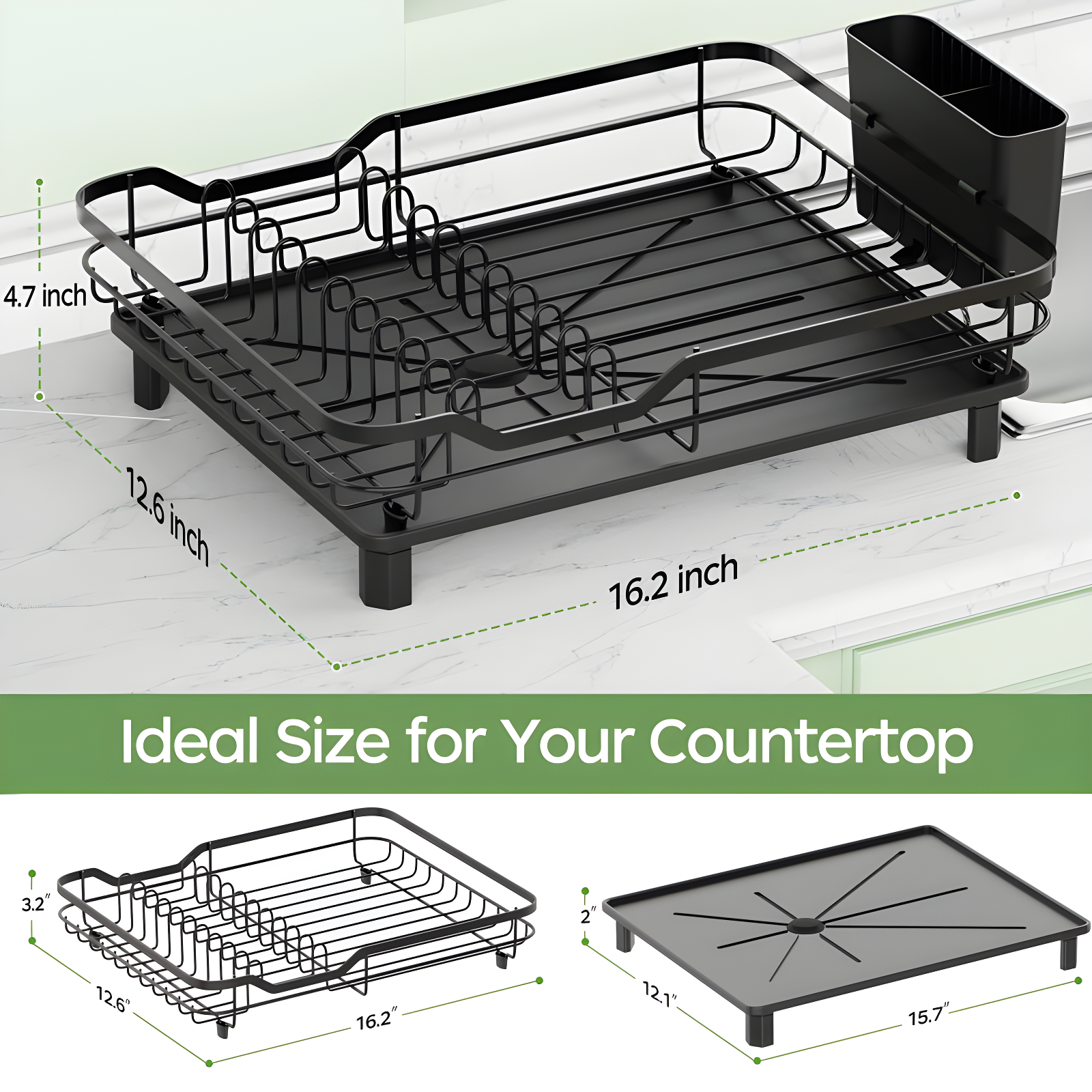 Compact Black Stainless Steel Dish Drying Rack - Rust Resistant, Space Saving With Fast Auto Drainage