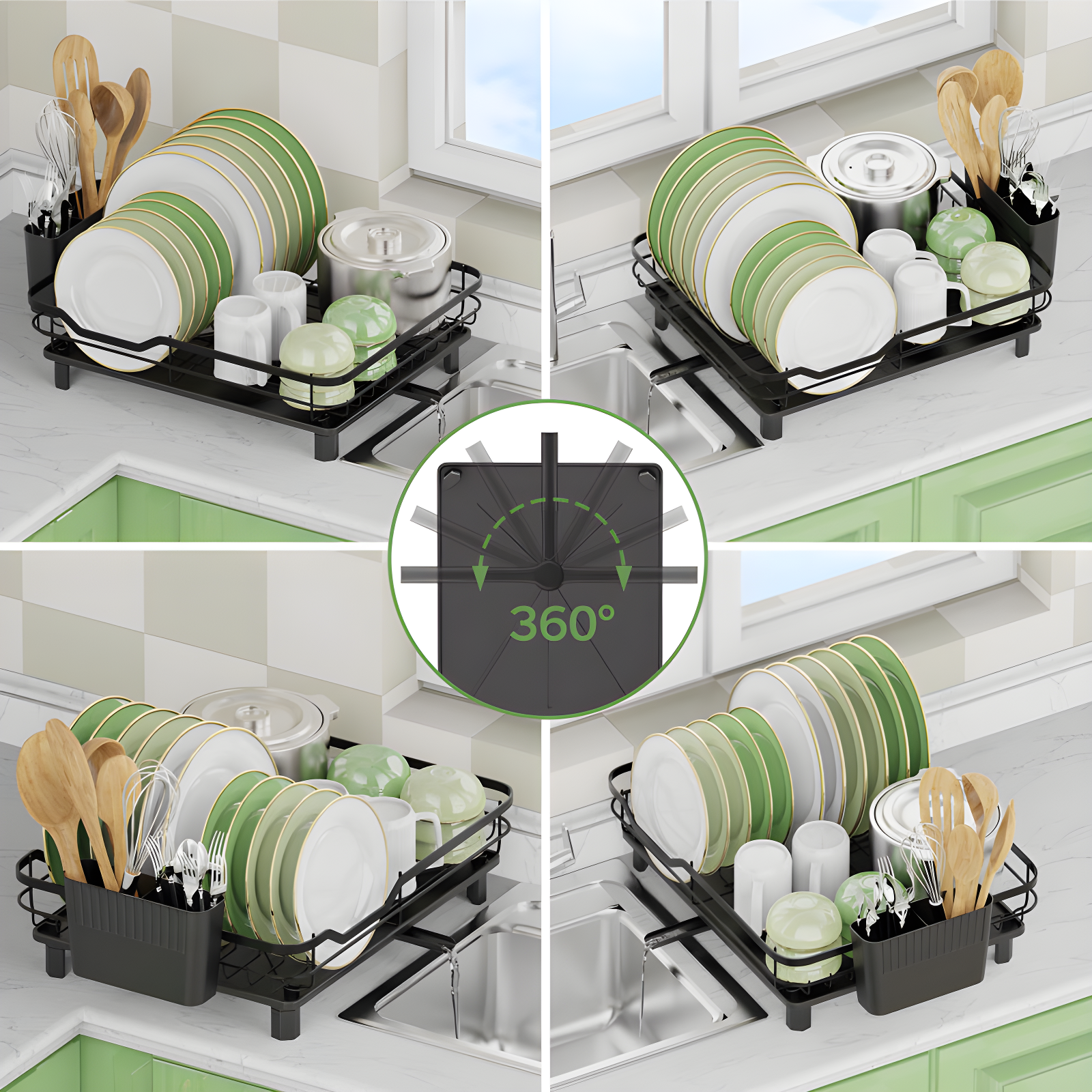 Compact Black Stainless Steel Dish Drying Rack - Rust Resistant, Space Saving With Fast Auto Drainage