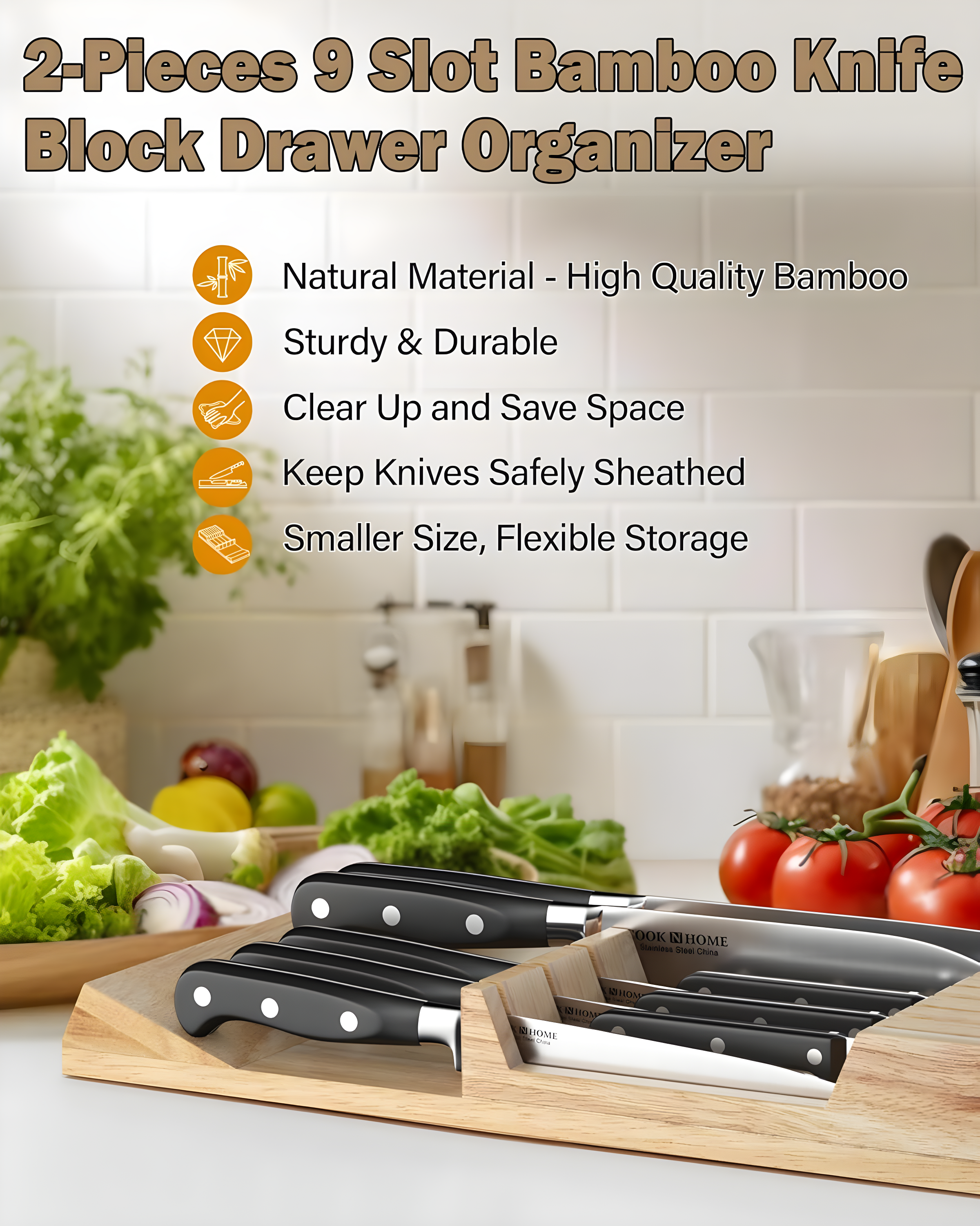 Cook N Home Cook N Home In-Drawer Knife Block Organizer 18-Slot, 2PC 9-Slot Kitchen Knife Holder