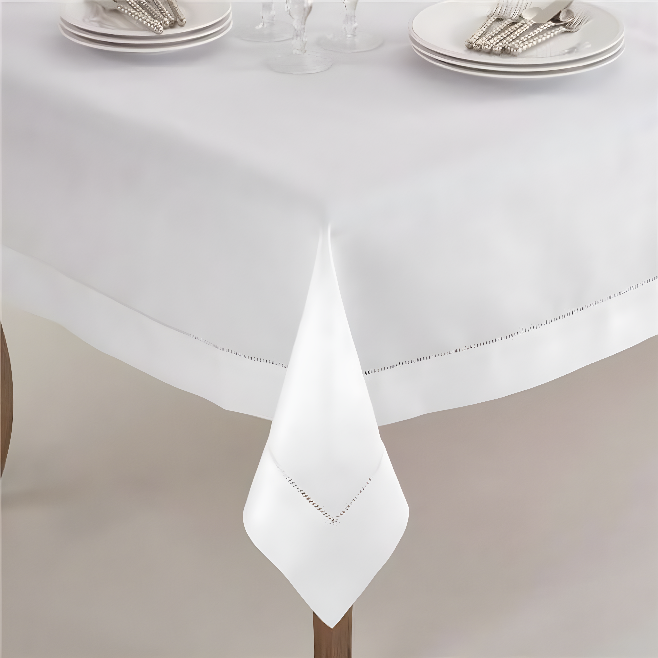 60"x60" Square Tablecloth with Hemstitch Border Design White - Saro Lifestyle: Elegant, Machine Washable, Polyester