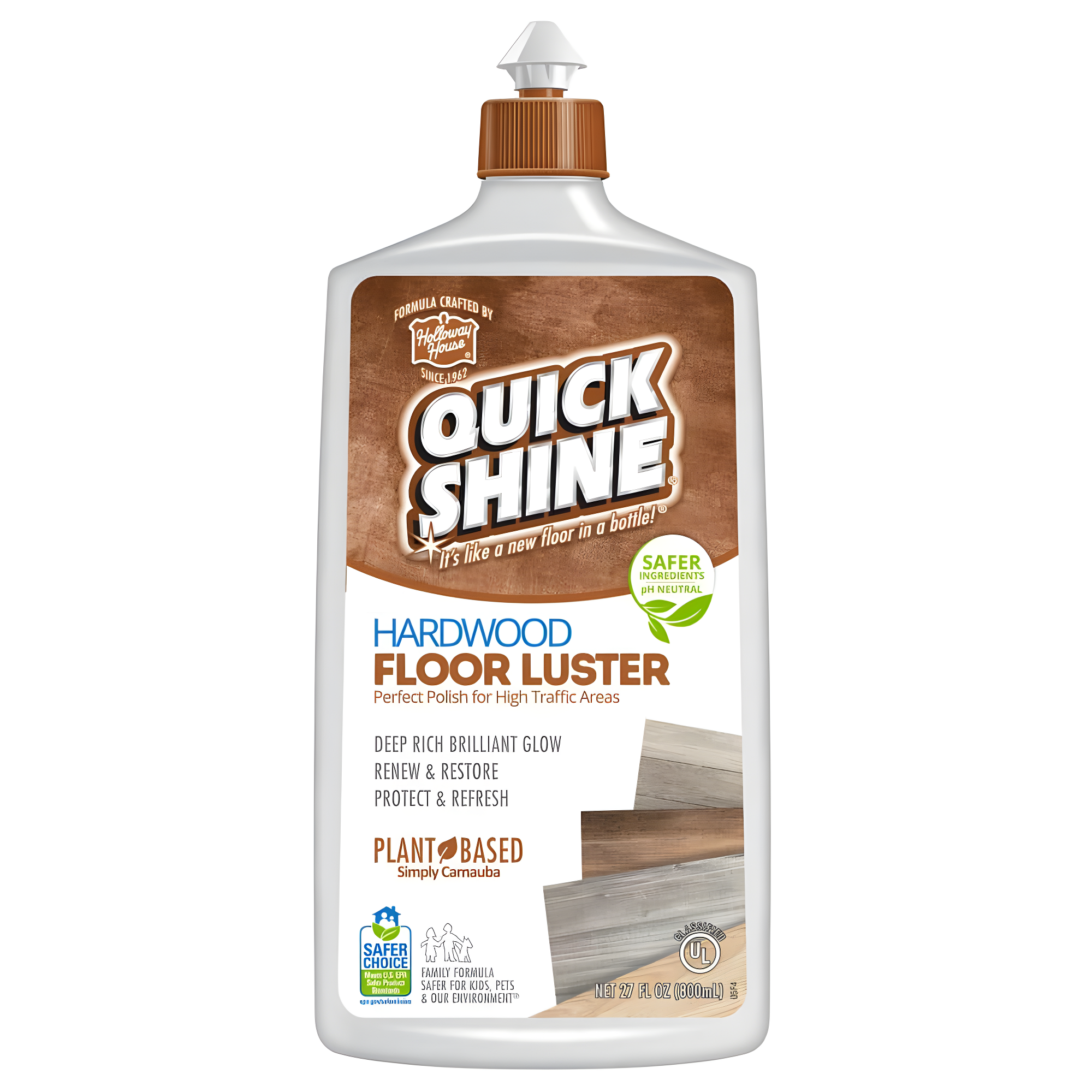 Quick Shine Hardwood Floor Luster, Pfas-Free Formula Floor Polish with Plant-Derived Carnauba 27oz