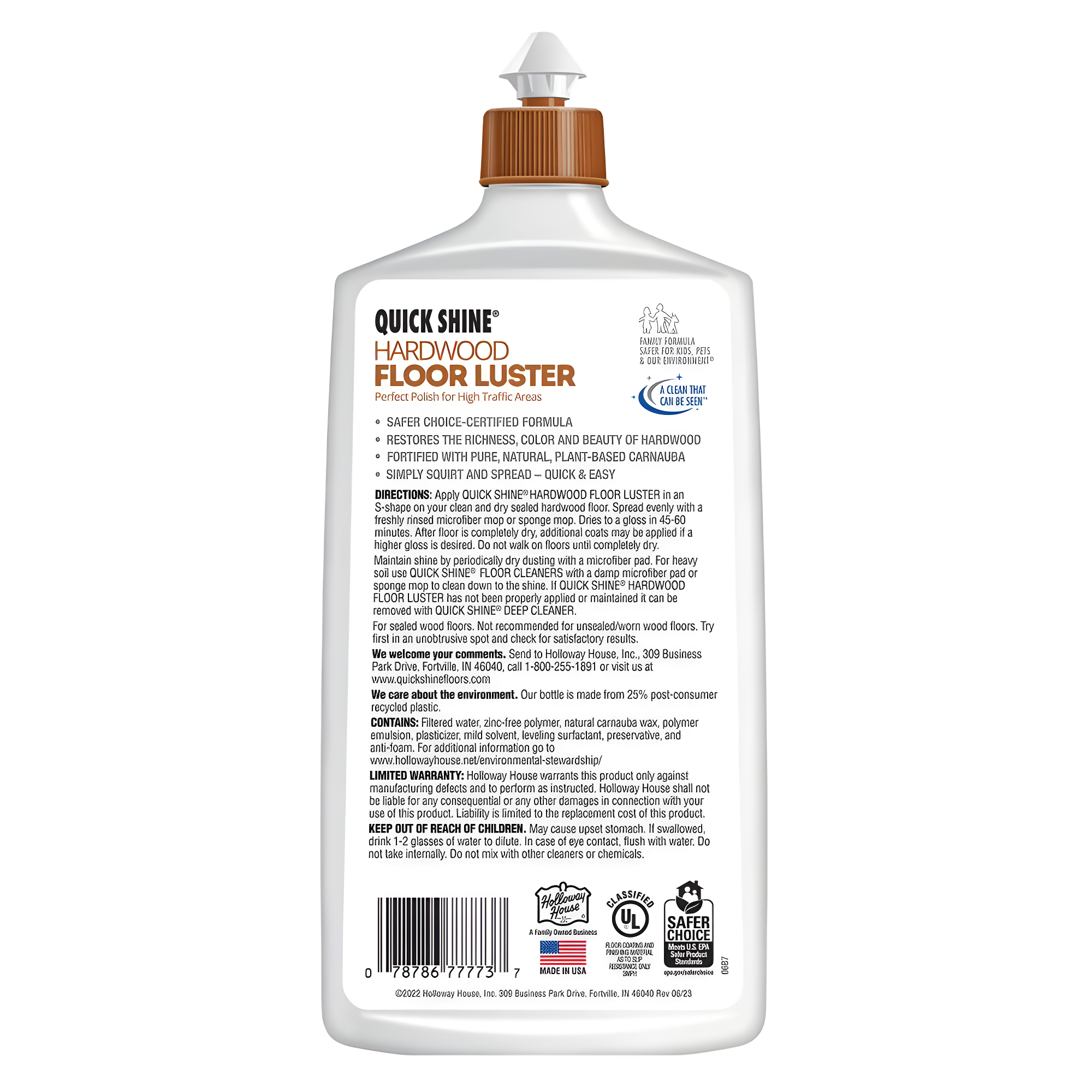 Quick Shine Hardwood Floor Luster, Pfas-Free Formula Floor Polish with Plant-Derived Carnauba 27oz