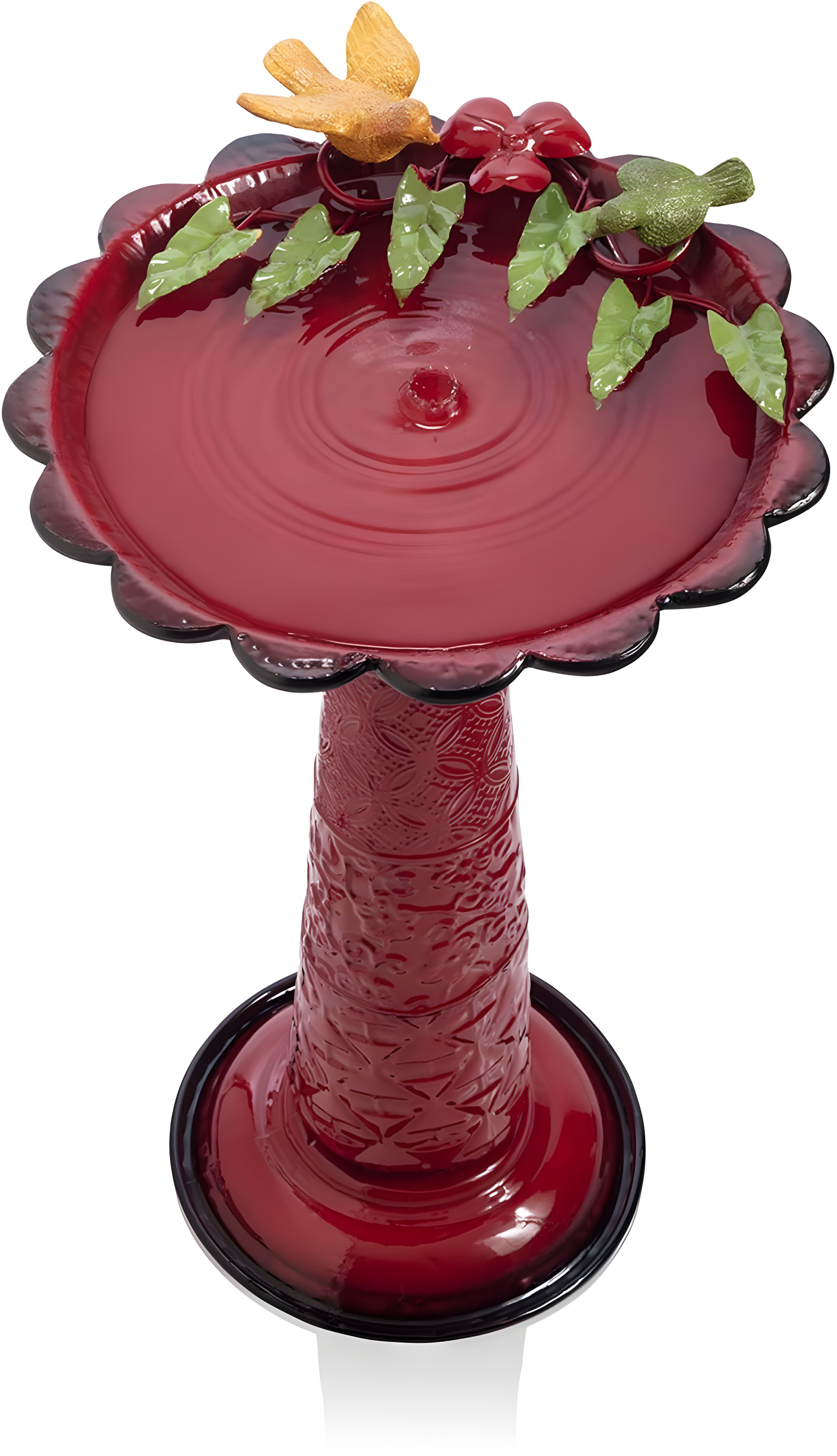 28" Metal Birdbath With Birds And Leaves - Red - Alpine Corporation
