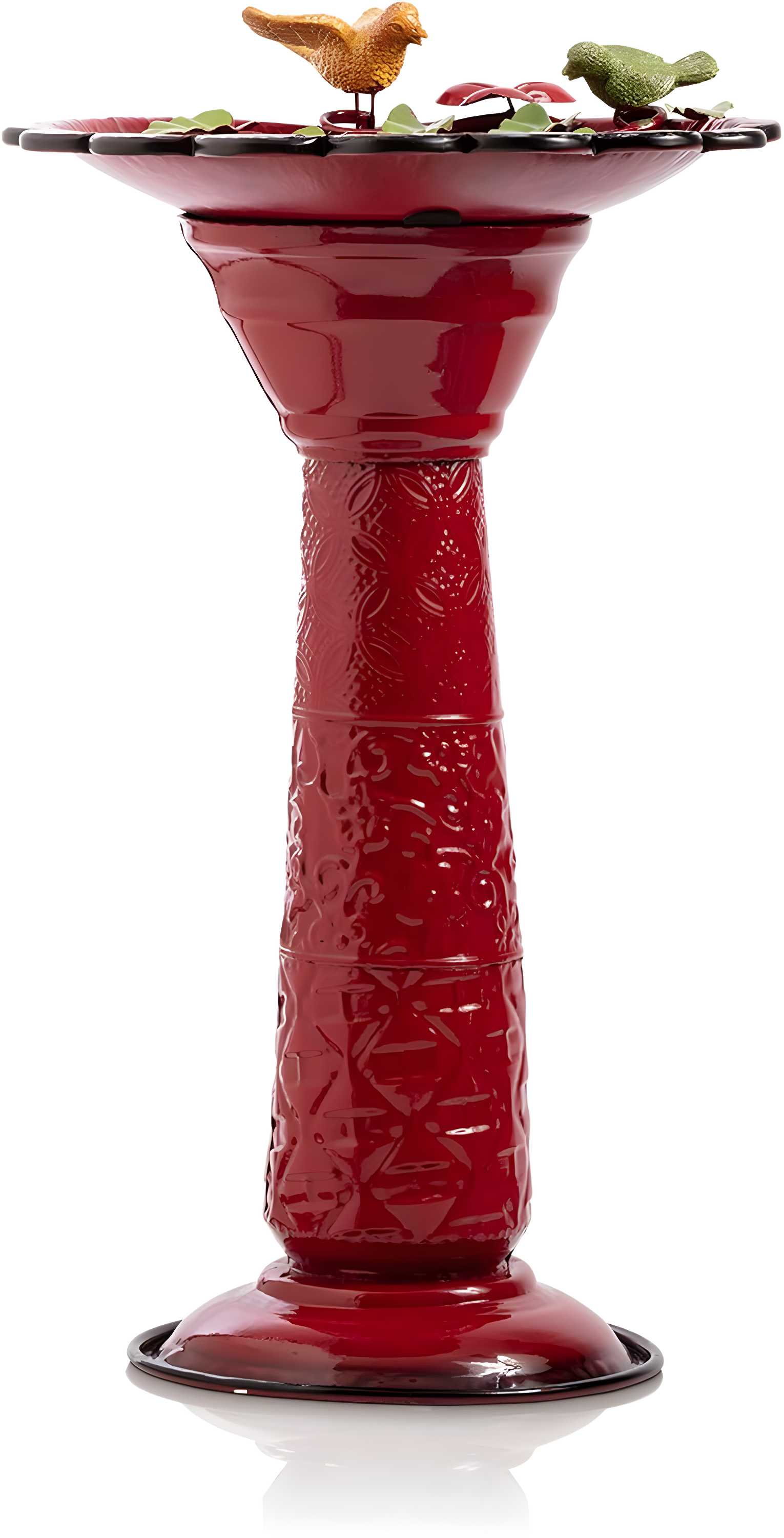 28" Metal Birdbath With Birds And Leaves - Red - Alpine Corporation