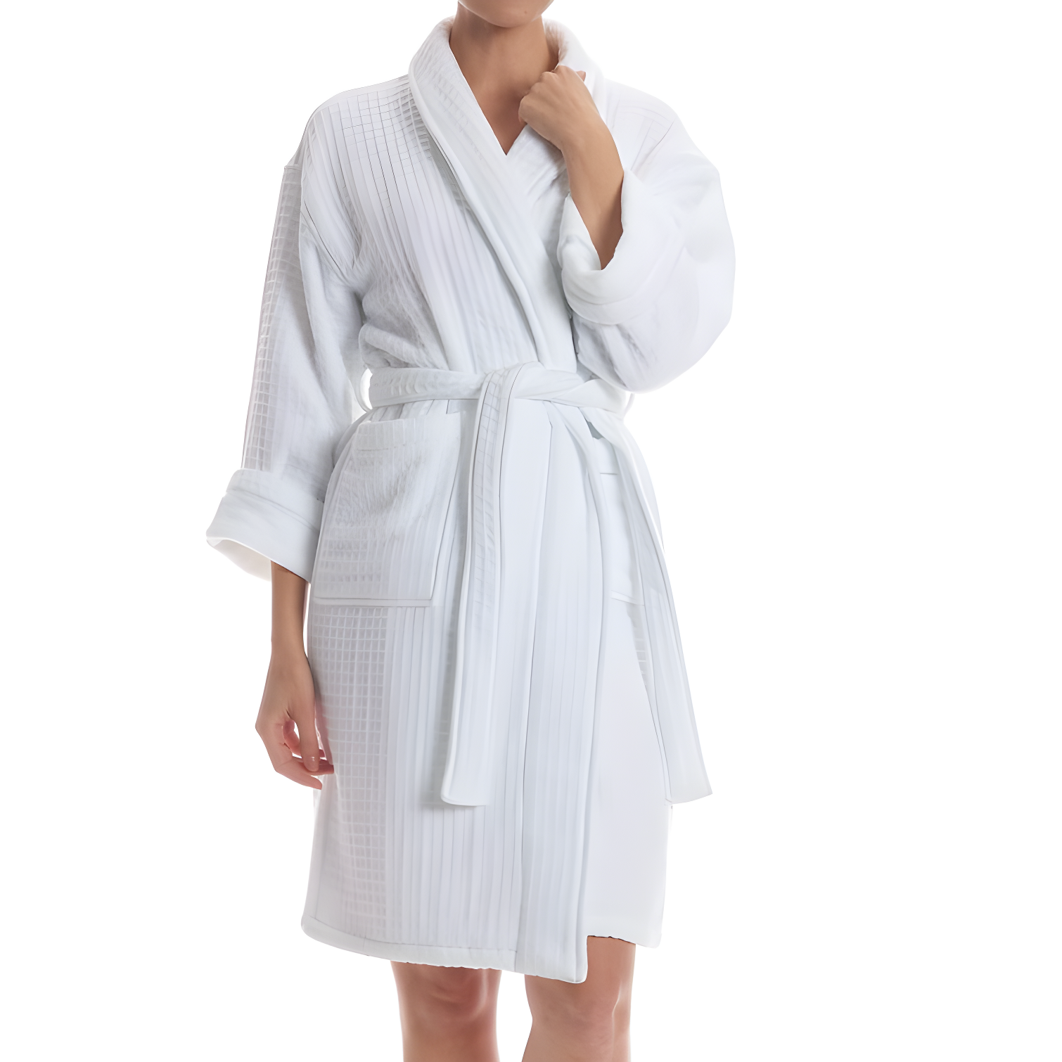 Uchino Cotton Waffle Mid-Calf Bathrobe with Pockets