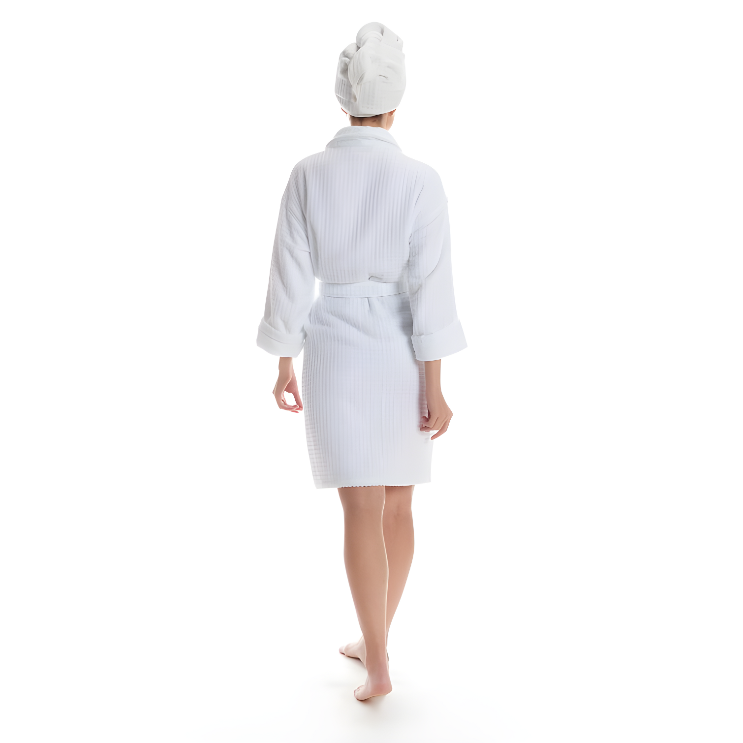 Uchino Cotton Waffle Mid-Calf Bathrobe with Pockets