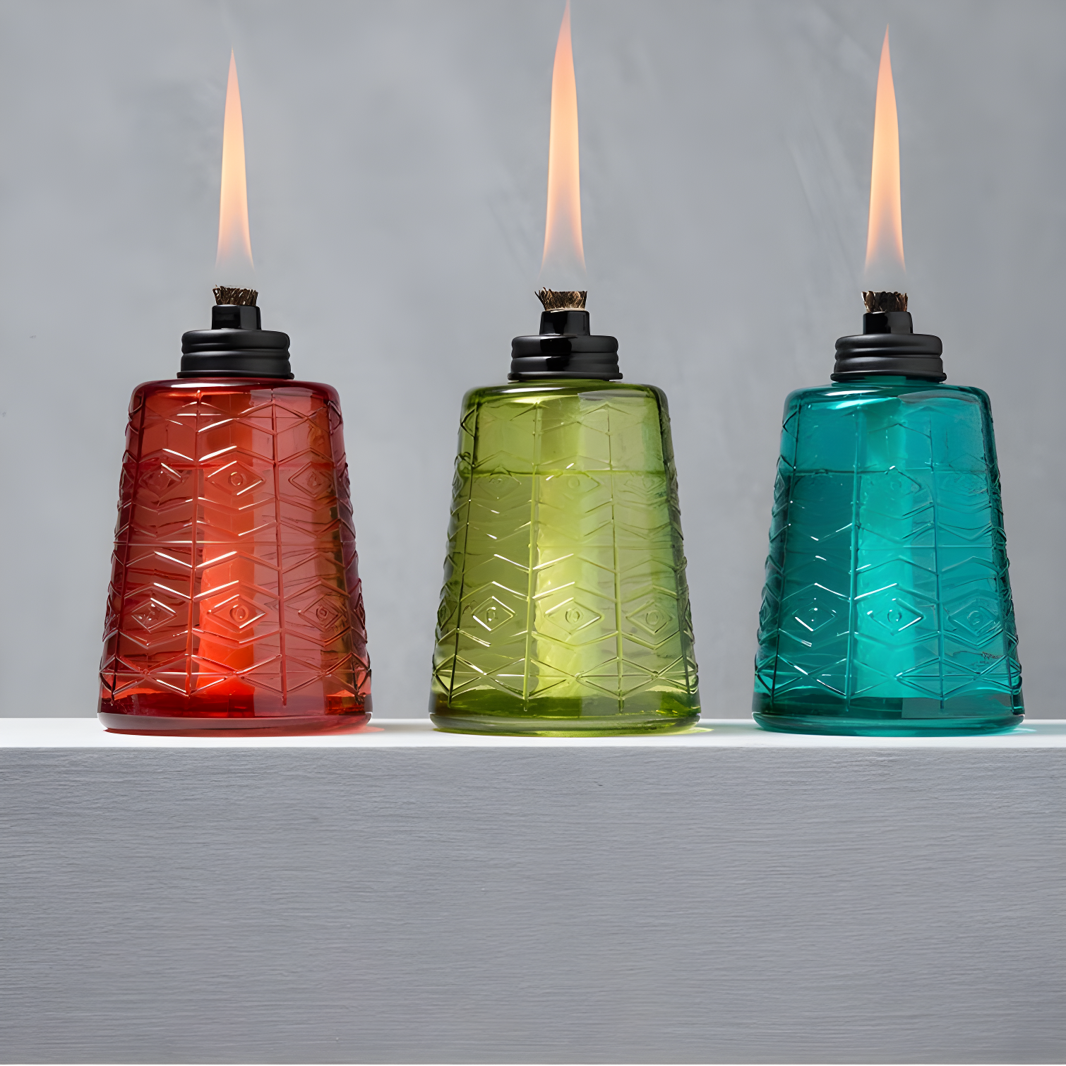 TIKI Brand TIKI® Brand 6 Inch Table Torch Glass Red, Green and Blue (Set of 3)