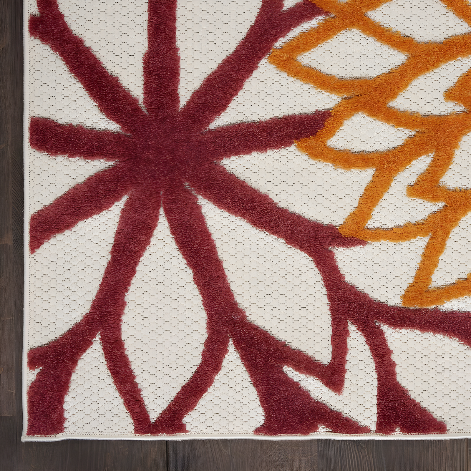 Nourison Aloha Floral Bloom Flatweave High-Low Indoor Outdoor Area Rug Red Multi Colored 3'6" x 5'6"