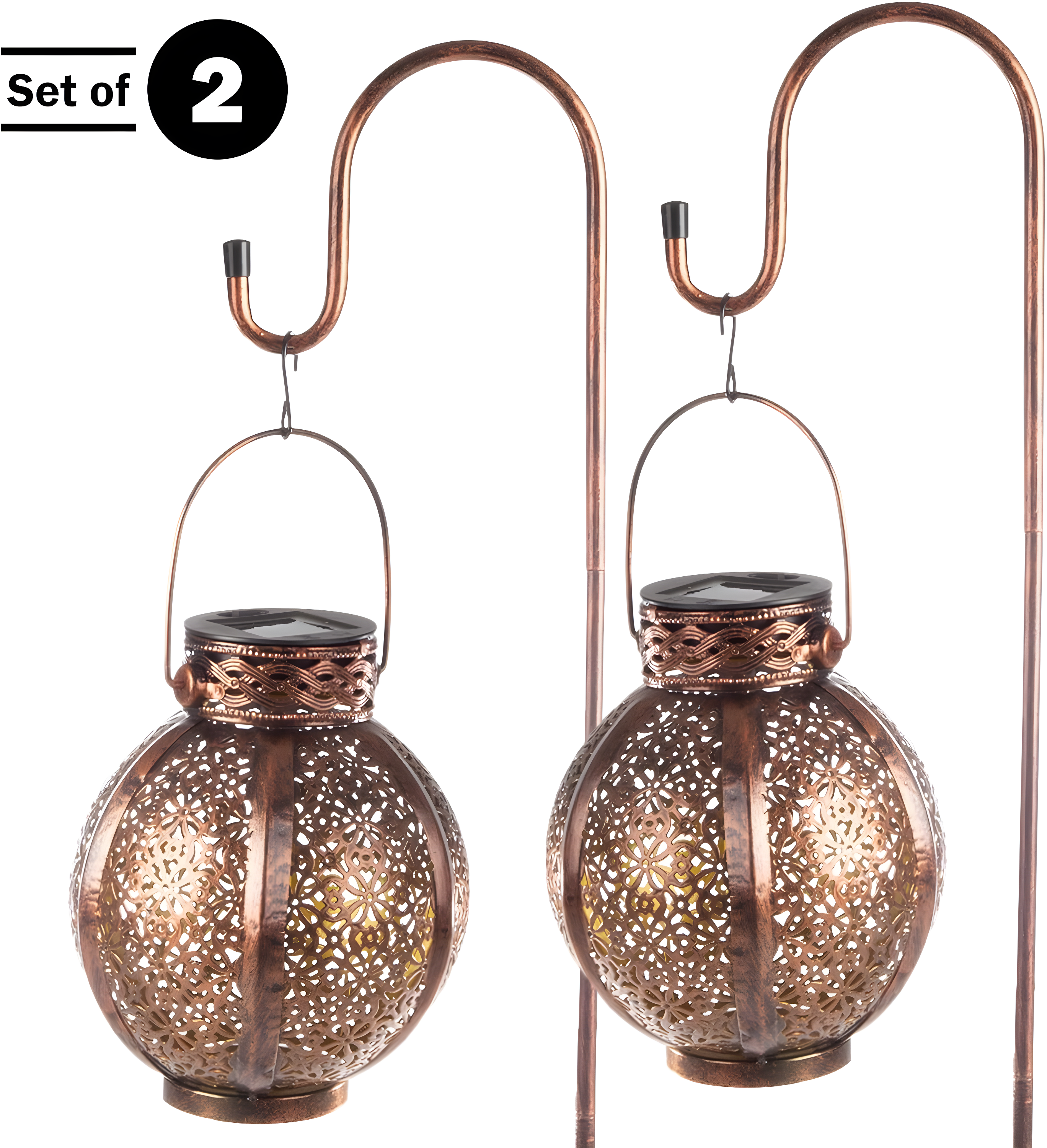 Pure Garden 2 Solar Outdoor Lights - Hanging Or Tabletop Rechargeable LED Lantern With Hooks- Outdoor Decor (Set of 2)